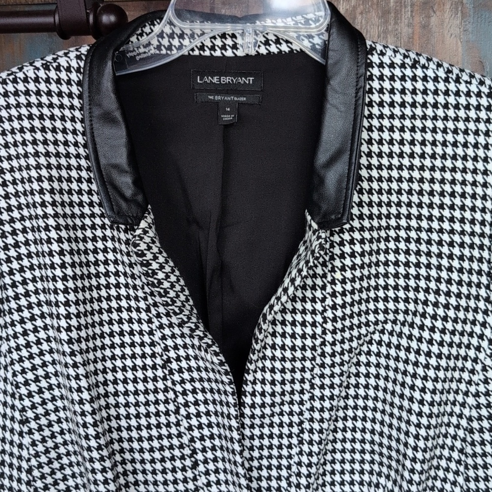 Lane Bryant Bryant Blazer Houndstooth Faux Black Leather Collar - Women's 14 - Picture 2 of 7
